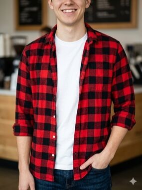 Old Navy Red and Black Buffalo Check Button-Down Shirt -Unisex
